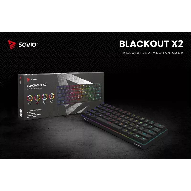Mechanical Gaming Keyboard SAVIO BLACKOUT X2 BROWN 61-key 60% USB QWERTY RGB Outemu Brown