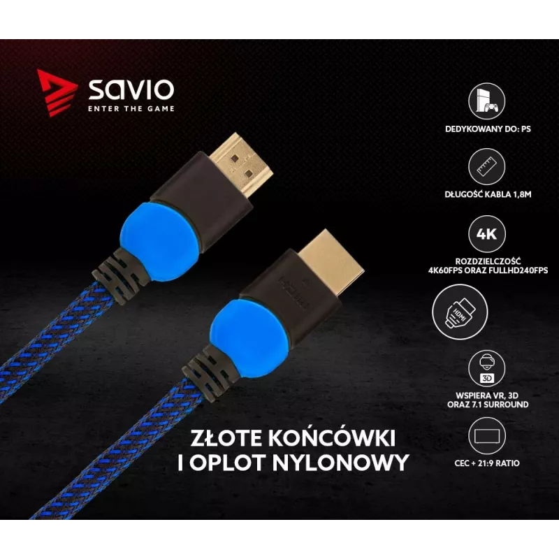Savio GCL-02 HDMI cable 1.8 m HDMI Type A (Standard) Black,Blue