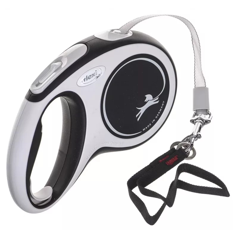 Retractable lead Flexi New Comfort M Tape 5 m Black — retractable tape leash, size M, max load 25 kg, weight 300 g