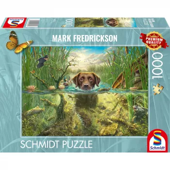 Mark Fredrickson: dog love - brown Labrador in cool water, Puzzle 1000 Pieces