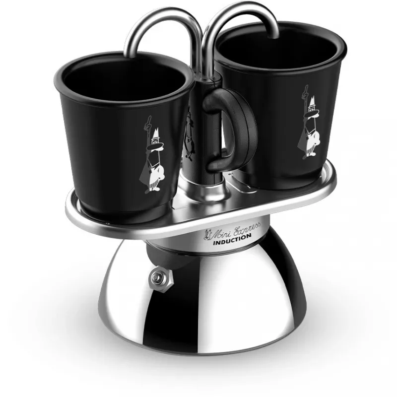 Bialetti Mini Express Induction Moka Pot Set 7310, 2 Cups with 2 Glasses