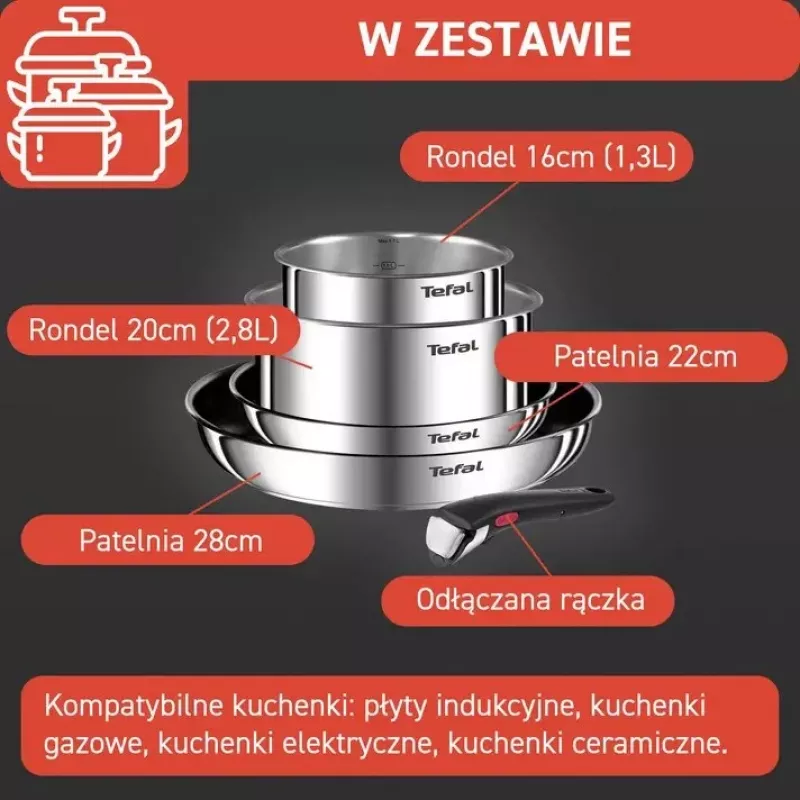 Frying pan set Tefal Ingenio Emotion L897S574, induction, removable handle, 16/20/22/28 cm