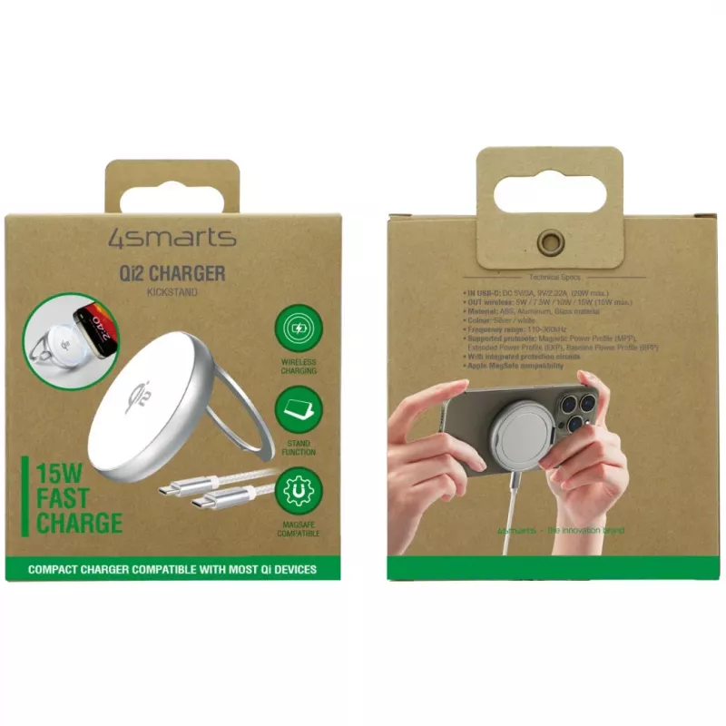 4smarts Qi2 Charger Kickstand Silver White - Charger (540987)