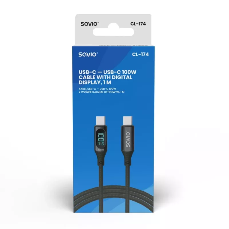 Savio USB-C - USB-C cable CL-174 1m black USB 3.2 Gen 1