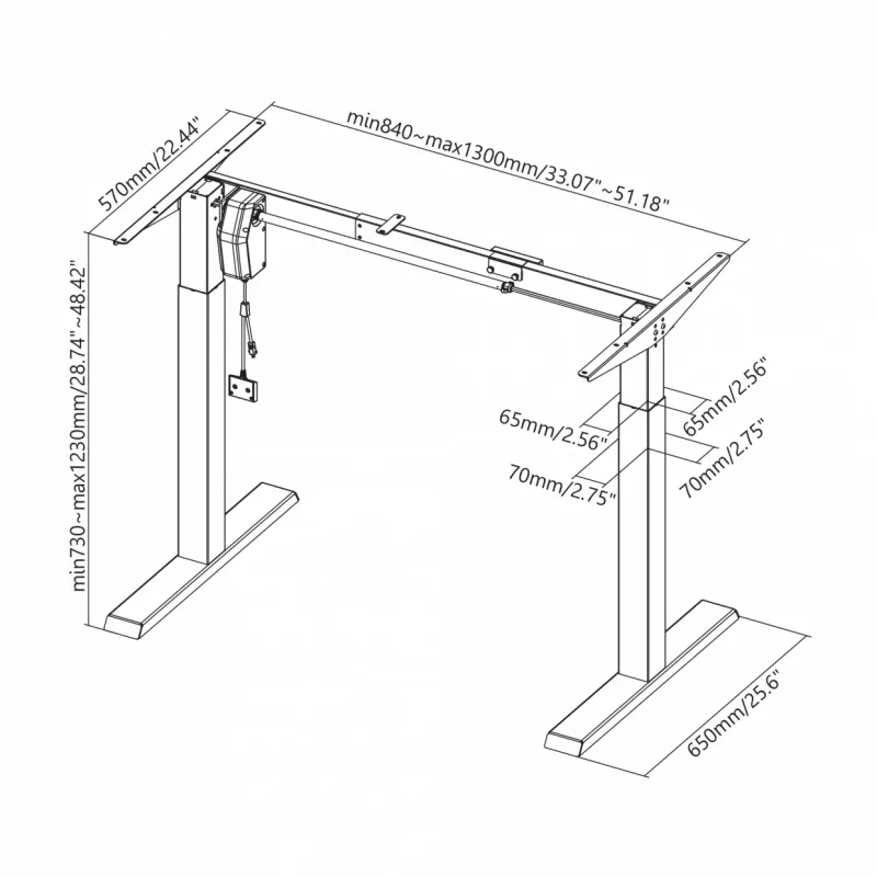 White Shark Dark Force Gaming Desk - Ergonomic Adjustable Height with Cable Management