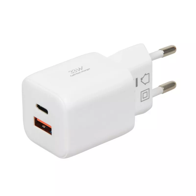 USB charger IBOX ILUC42W 42W (33W max), 1×USB-C PD3.0, 1×USB-A QC3.0, 100–240V, white