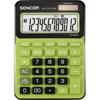 Desktop calculator SENCOR SEC 372GN 12-digit LCD, basic arithmetic functions, solar and battery power