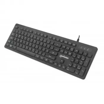 Manhattan Gaming USB Keyboard, Low Force Key Edition, 12 Multimedia Keys, Rainbow-LED Backlighting, USB-A, Black, Retail Box (German layout)