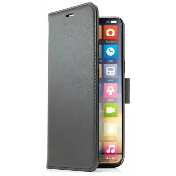 Wallet case SCREENOR for iPhone 15 Plus (6.7 inch / 17 cm) Black, faux leather & TPU, desktop stand, 3 card pockets