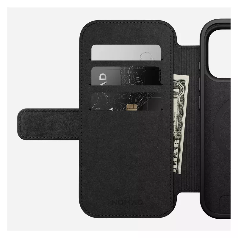Folio phone case Nomad Modern Leather Folio for iPhone 17 Pro, leather + aluminium, 6.3 inch (16 cm), Tan, 3 card pockets