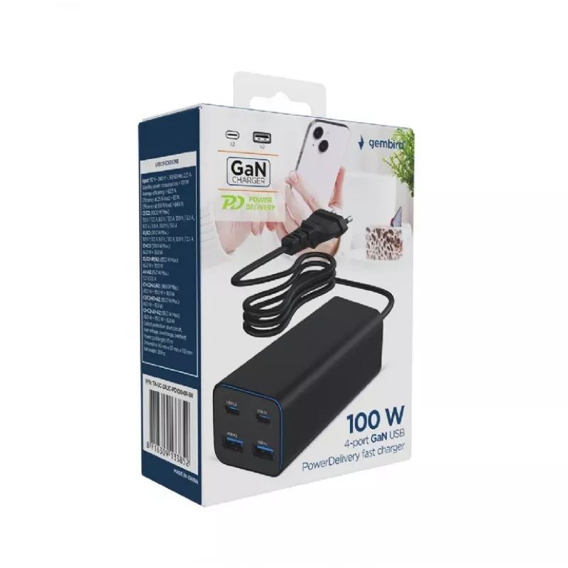 Gembird TA-UC-2A2C-PD100-01-BK mobile device charger Laptop, Smartphone Black AC Fast charging Indoor