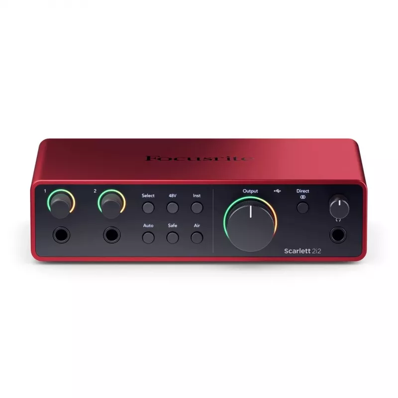 Audio interface Focusrite Scarlett 2i2 4th Gen — 2-in/2-out USB-C, 24-bit/192kHz, 69 dB preamps, desktop, black/red