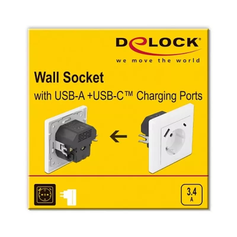 DeLOCK 11489 Socket Outlet CEE 7/3 + USB White 250V 16A