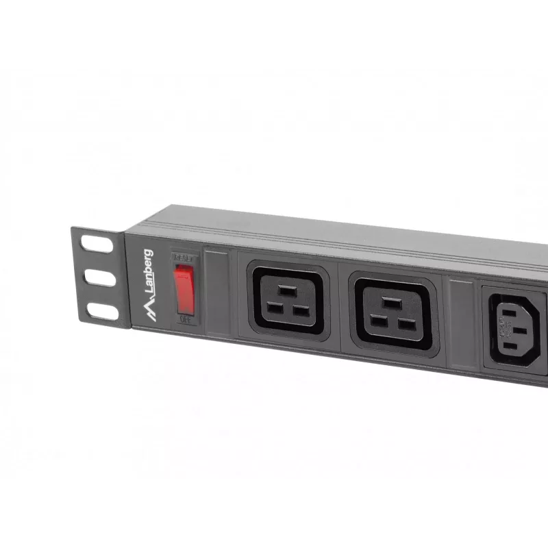 Rack-mount Power Distribution Unit LANBERG PDU-02I1908I-0200-C20-BK — 1U, 10×C13, 16A, 2 m cable, 19 inch