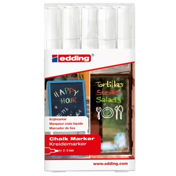 Chalk Marker Edding 4095/5S, set of 5 white markers, 2–3 mm bullet tip