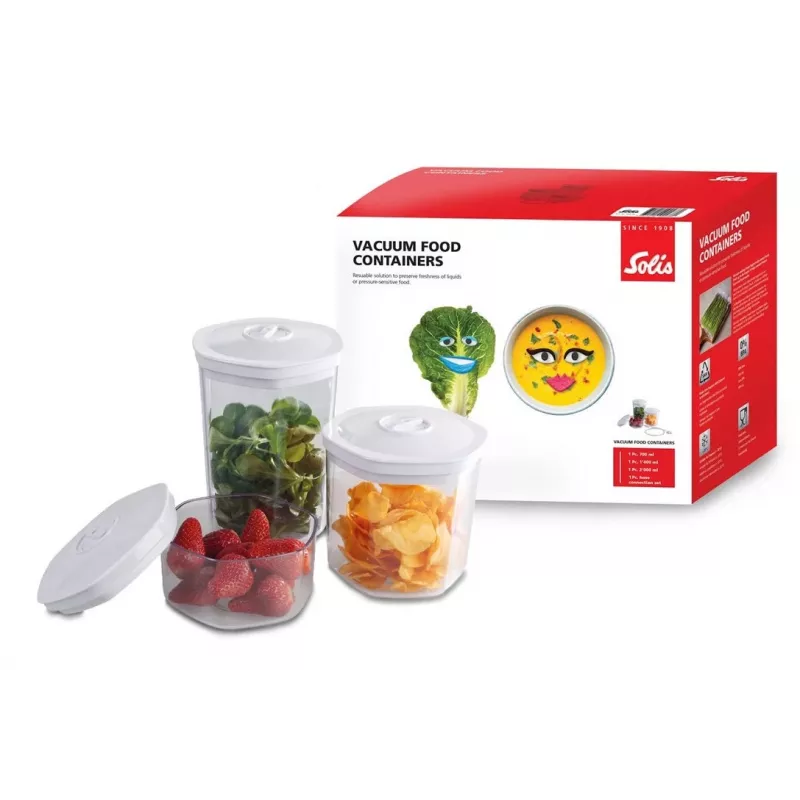 Vacuum food container set Solis 92278 — hexagonal 700 ml, 1.4 L, 2 L, white/transparent, suitable for fridge and freezer