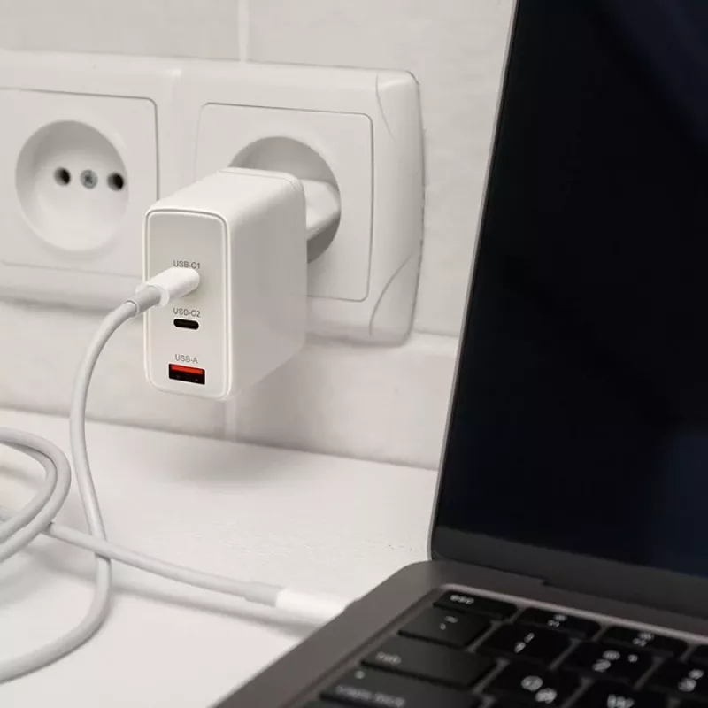 Charger QOLTEC 100W GaN USB-C Dual PD 5–20V 1.5–5A, 2×USB-C