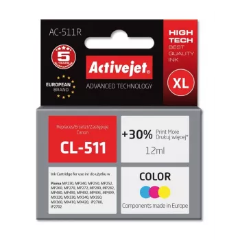 Ink cartridge ActiveJet AC-511R compatible for Canon CL-511, dye-based CMY, high (XL) capacity 12 ml, single pack