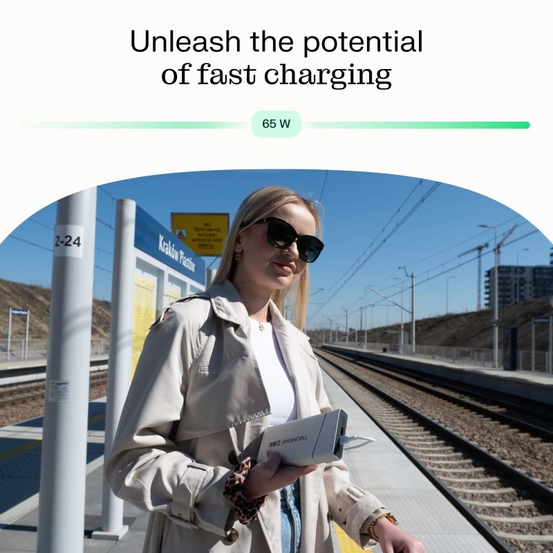 Portable battery Green Cell BPLGC20P 20800 mAh Lithium‑Ion, USB‑C PD 65W, 2x USB‑C + 1x USB‑A, aluminium housing