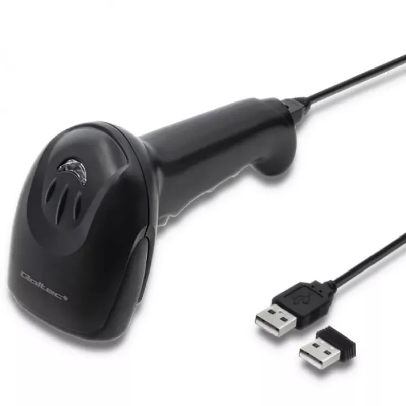 Handheld barcode reader QOLTEC 50868 — 1D/2D laser scanner, USB wired & wireless, working distance 600 mm, black