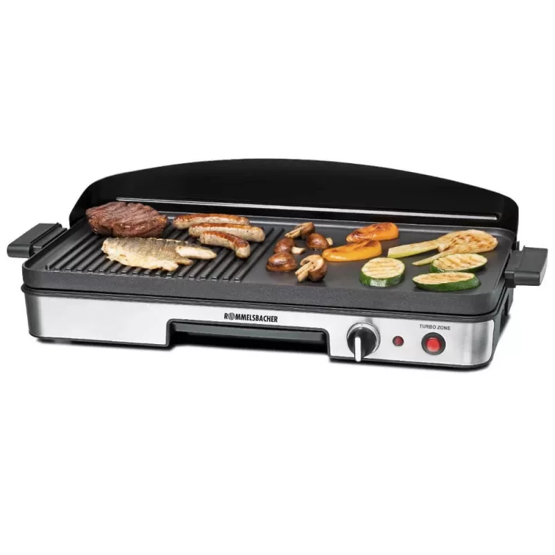 Electric Table Grill Rommelsbacher BBQ 2003 — 1900 W, 50×25 cm, ribbed + Teppanyaki, adjustable thermostat, silver/black