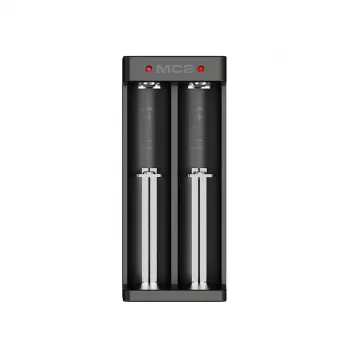 XTAR dual-slot Li-ion battery charger for 18650 cells, USB-C input, 2 slots, black, LED indicators