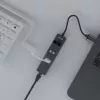 SAVIO USB-A hub with RJ-45 Gigabit Ethernet AK-57 — 3× USB-A + RJ-45, USB 3.2 Gen 1 Micro‑B host, 5 Gbit/s, 4 ports, grey