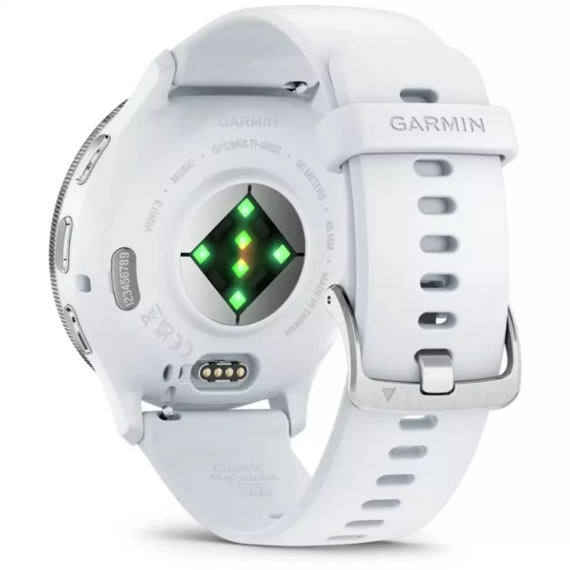 Smartwatch GARMIN Venu 3 — 1.4 inch AMOLED, 45 mm case, GPS, Wi‑Fi, 8 GB, Silver/White, silicone band