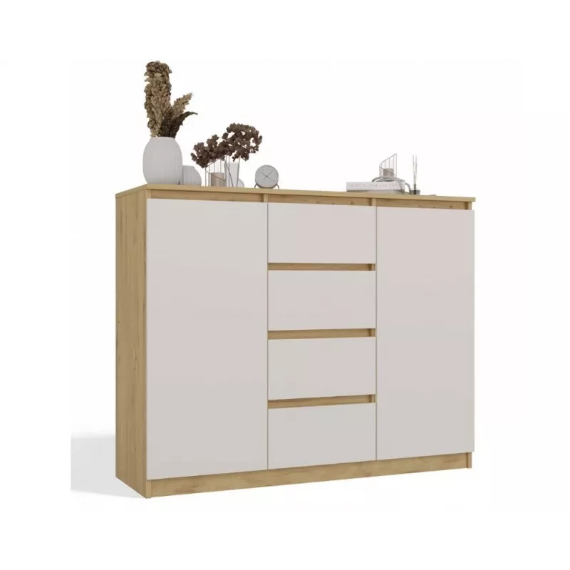 CHEST OF DRAWERS WITH 2 DOORS AND 4 DRAWERS, ARTISAN OAK/CASHMERE COLOUR