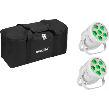 LED Par Light EUROLITE Silent Par 6 QCL Floor 2x with Soft-Bag — compact floor QCL LED par, 2 units, transport bag