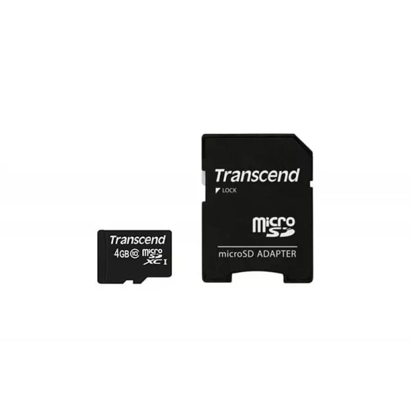Flash Memory Transcend 4GB MicroSDHC Class 10 with Adapter