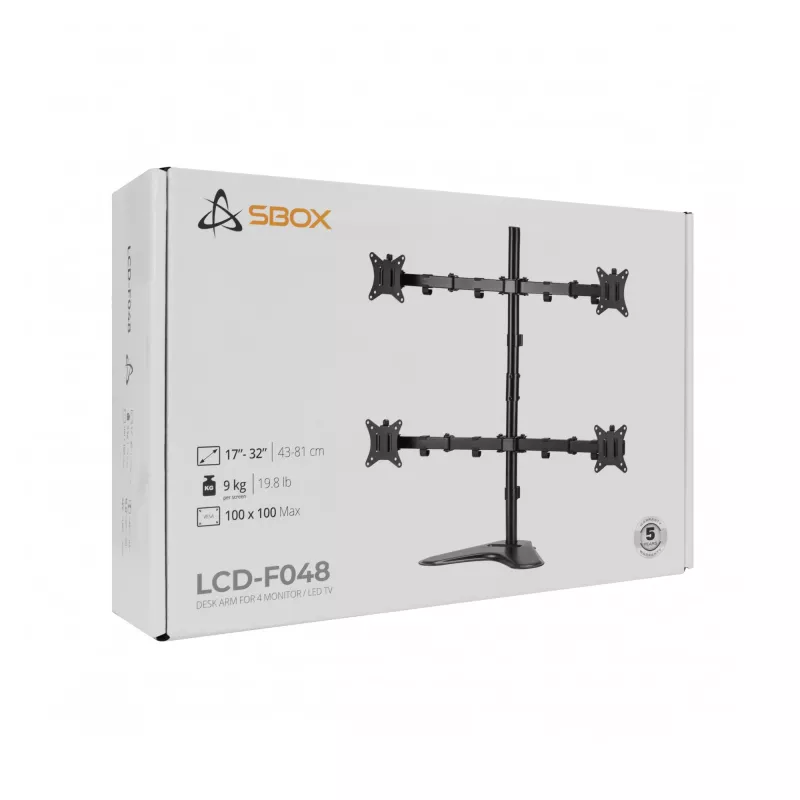 LCD mount SBOX LCD-F048-2 for 17–32 inch displays, supports 4×9 kg, VESA 100×100