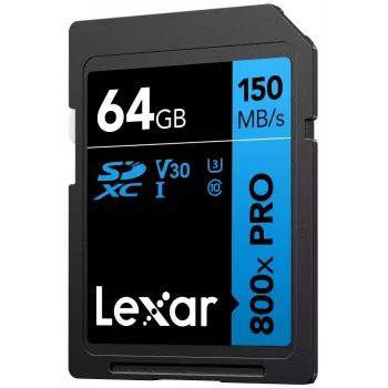 SDXC flash memory Lexar 64 GB UHS-I 800xPRO — Class 10, U3, V30, 150 MB/s