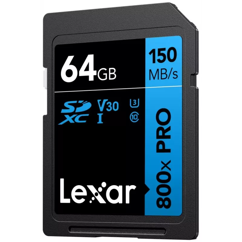 SDXC flash memory Lexar 64 GB UHS-I 800xPRO — Class 10, U3, V30, 150 MB/s