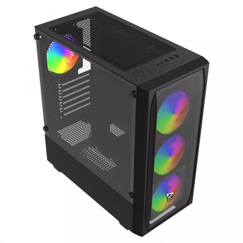 PC case SAVIO Noctis Flow RGB — Cube, ATX/Mini-ITX, 3x 120 mm front fans, tempered glass side, max GPU 35 cm