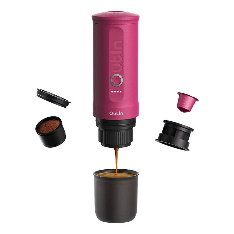 Portable Espresso Machine OUTIN Outin Nano Black, Pink — 20 bar, ground coffee, 7500 mAh battery, 670 g