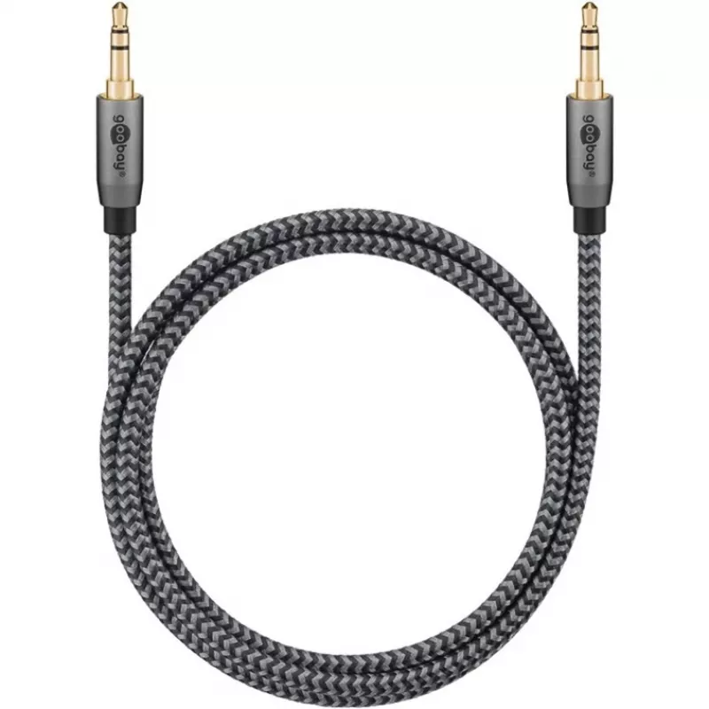 Plus Audio Connection Cable AUX 3,5mm stereo (black/Silver, 2 Meter)
