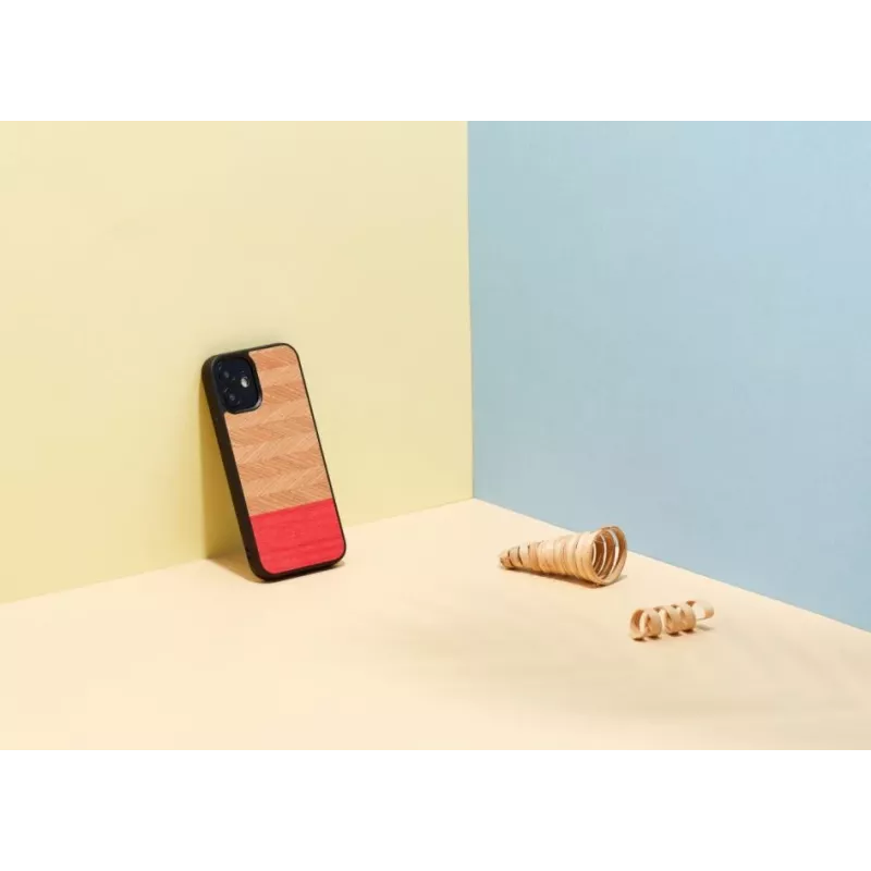 Protective mobile phone case Man and Wood for iPhone 12 mini — herringbone azalea black pattern