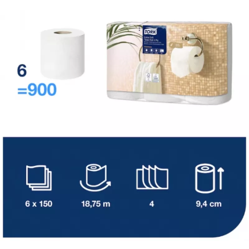 Toilet paper Tork Premium Extra Soft Conventional T4 — 4-layer rolls 9.7 cm x 19.1 m, pack of 6