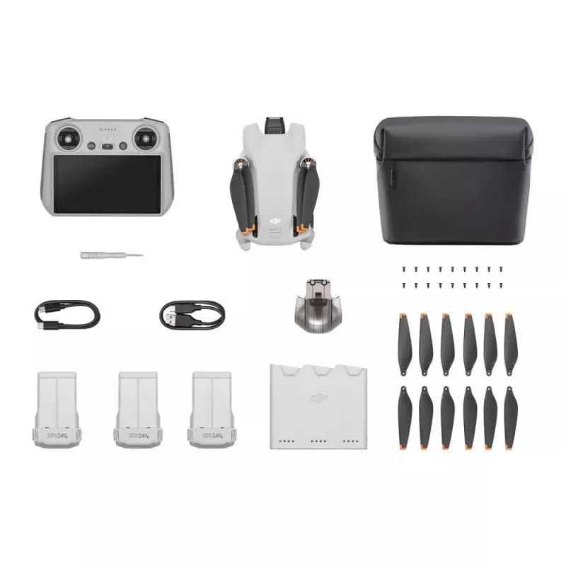 Quadcopter DJI Mini 3 Fly More Combo — 4-rotor drone, 12 MP 4K camera, 10,000 m range, 10.55 m/s max speed, 2453 mAh battery, 0.248 kg, grey