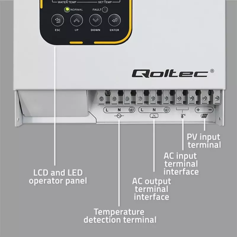 Inverter QOLTEC ECO Solar Boost 4kW MPPT LCD, 4 kW output, MPPT charge control, LCD display