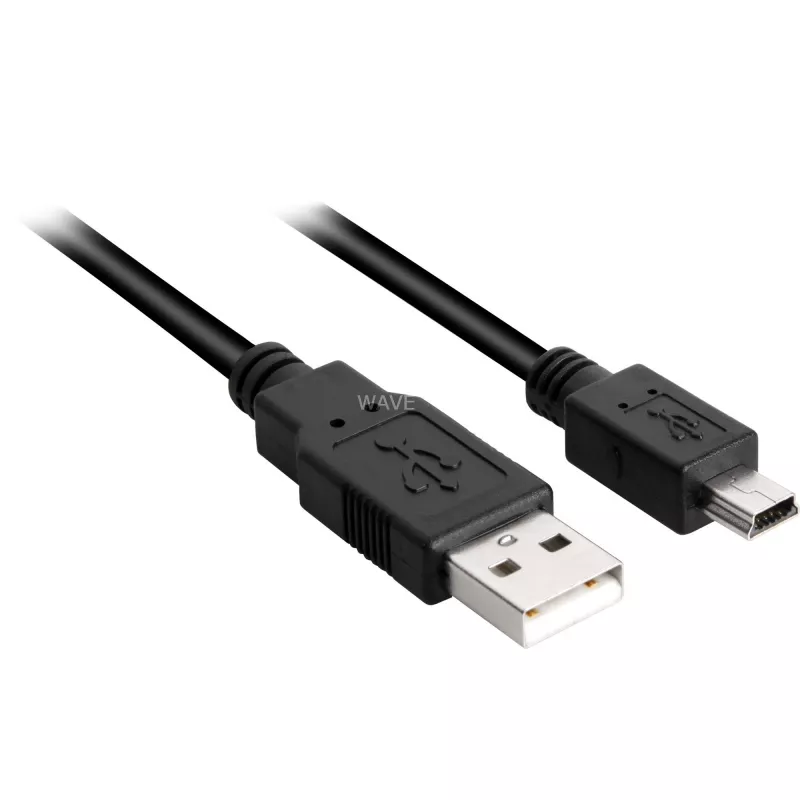 USB 2.0 Cable, USB-A Plug > Mini-USB Plug (black, 1,0 Meter, double-shielded)