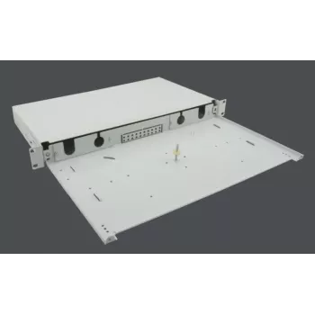Rack-mount Breakout Box helos 1U for fiber optic (LWL) 19 inch gray