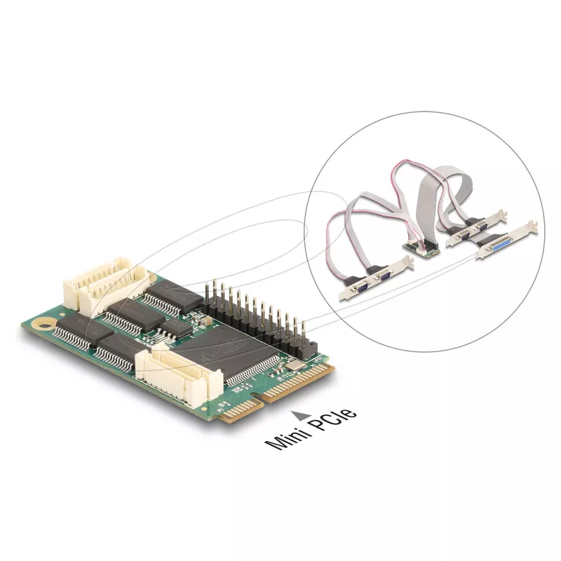 Internal Mini PCIe interface adapter DELOCK 95279 — Serial host, Mini PCIe output, RS-232 support, 460.8 Kbit/s, FIFO 256 B, 30×51×10 mm