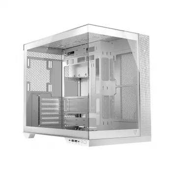 PC case MODECOM Volcano Panorama Midi Tower white — micro ATX, tempered glass, ARGB, USB-C, supports GPU 400 mm
