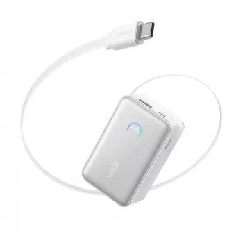 Power bank Anker A1638 10000 mAh, 45 W total output, white, built-in retractable USB-C cable