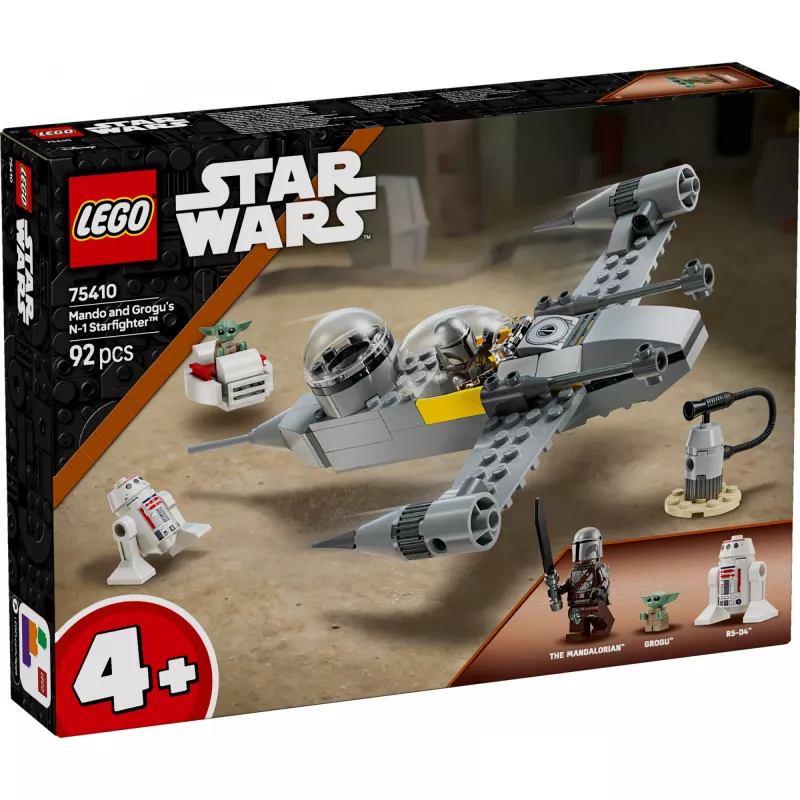 LEGO Star Wars set 75410 N-1 Starfighter model with 92 pieces, minifigures Mando and Grogu