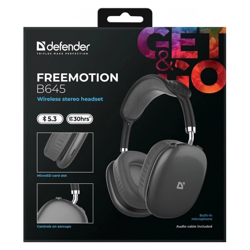 Wireless headphones DEFENDER EEMOTION B645 — binaural, head-band, USB-C, AUX, closed circumaural, 20–20000 Hz, 105 dB