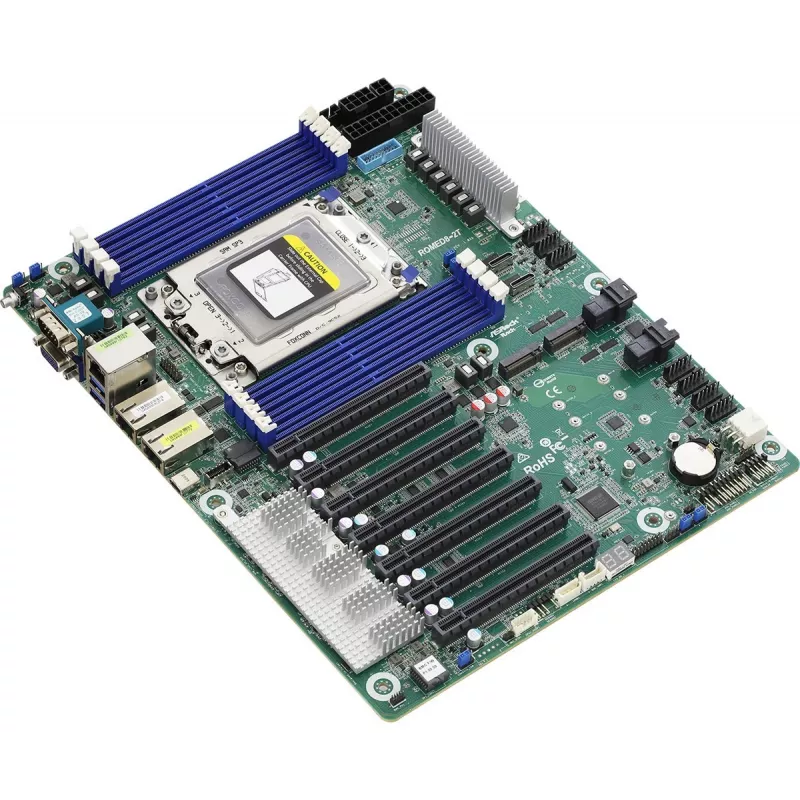 Motherboard ASRock ROMED8-2T ATX for AMD EPYC LGA 4094, 8× DDR4 DIMM, Octa‑channel, 2× M.2, 8× SATA III, 10GbE, 3× RJ‑45