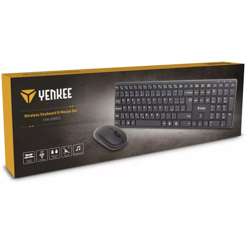 Wireless keyboard and mouse set YENKEE YKB 2008CS — 2.4 GHz USB, compact layout